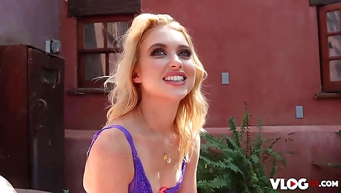 Sexy blonde fucked her pussy with a dildo