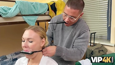 Sexy blonde slut gets fucked by a dildo andgad nurs