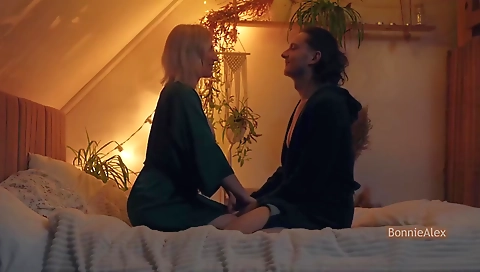 Sexy dark brown haired golden-haired massage