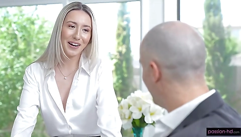 Horny blonde slut gets fucked on a hard dick