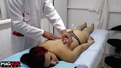 Hot asian slut gets fucked by a dildo machine